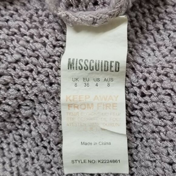 Missguided Sweater Crop Womens Size 4 Lilac Scoop Back Tie Neck - Picture 3 of 12